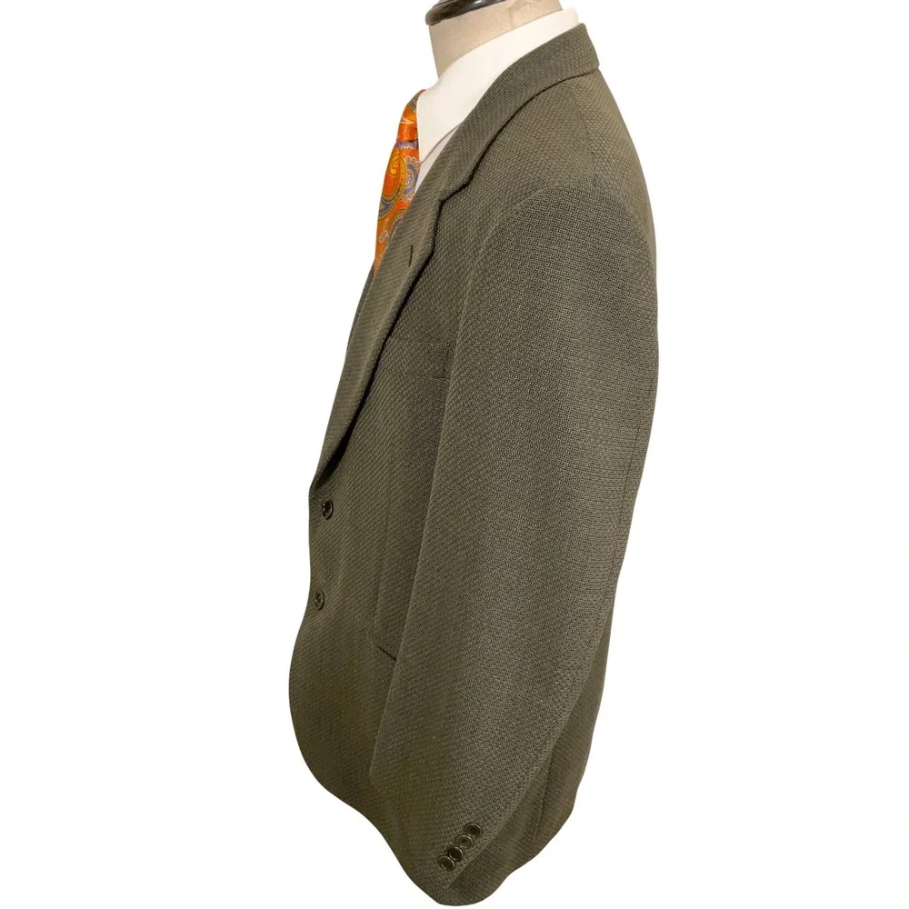 Lubiam 1911 Blazer Mens 50R Olive Green Basketweave Luxury Textured Italian Wool
